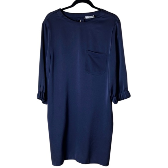 VINCE Navy Blue 3/4 Sleeve Sheath Shift Dress- Size Medium - Picture 2 of 11